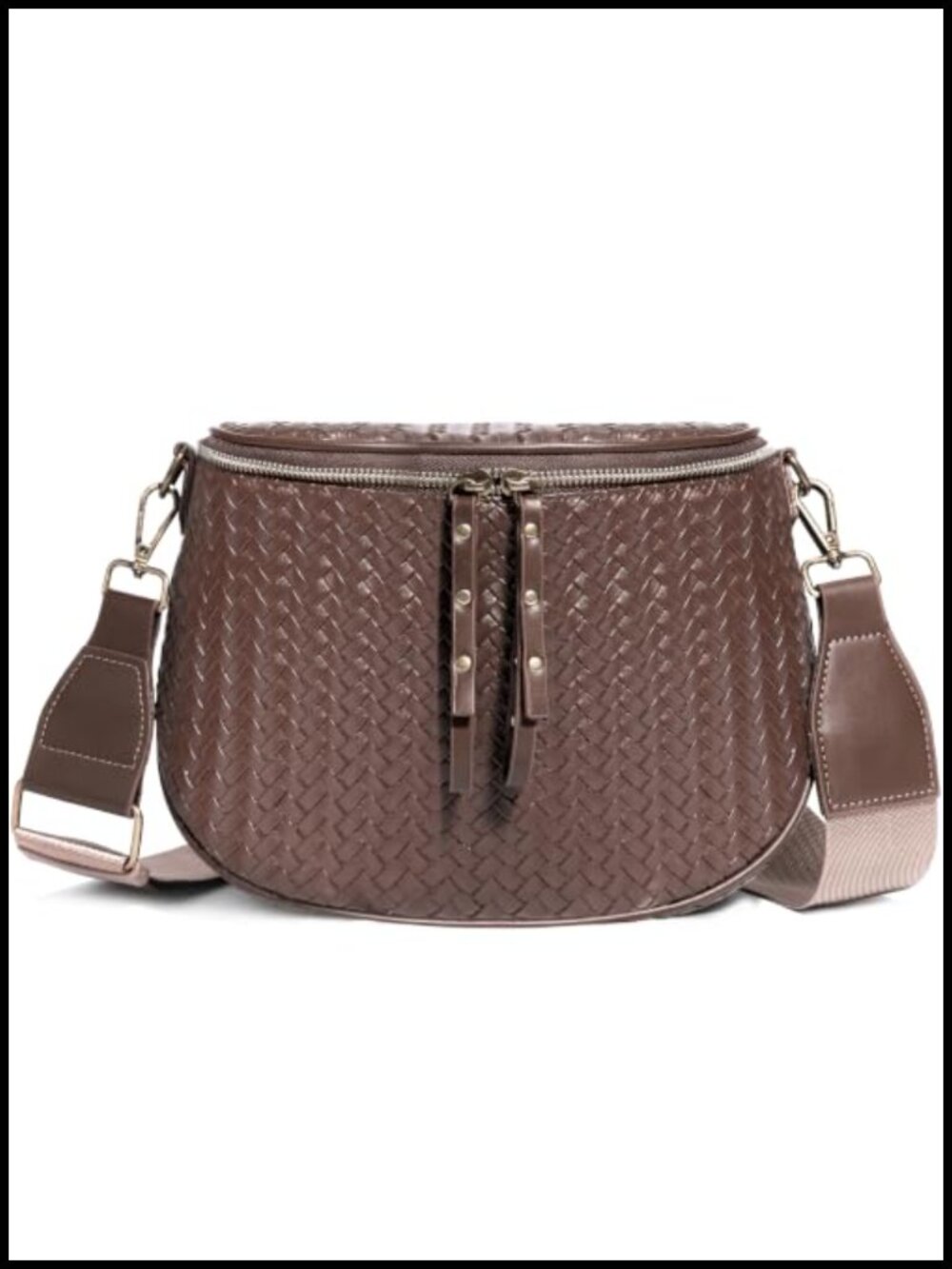 Woven Crossbody Bum Bag PU Leather Adjustable Strap Women